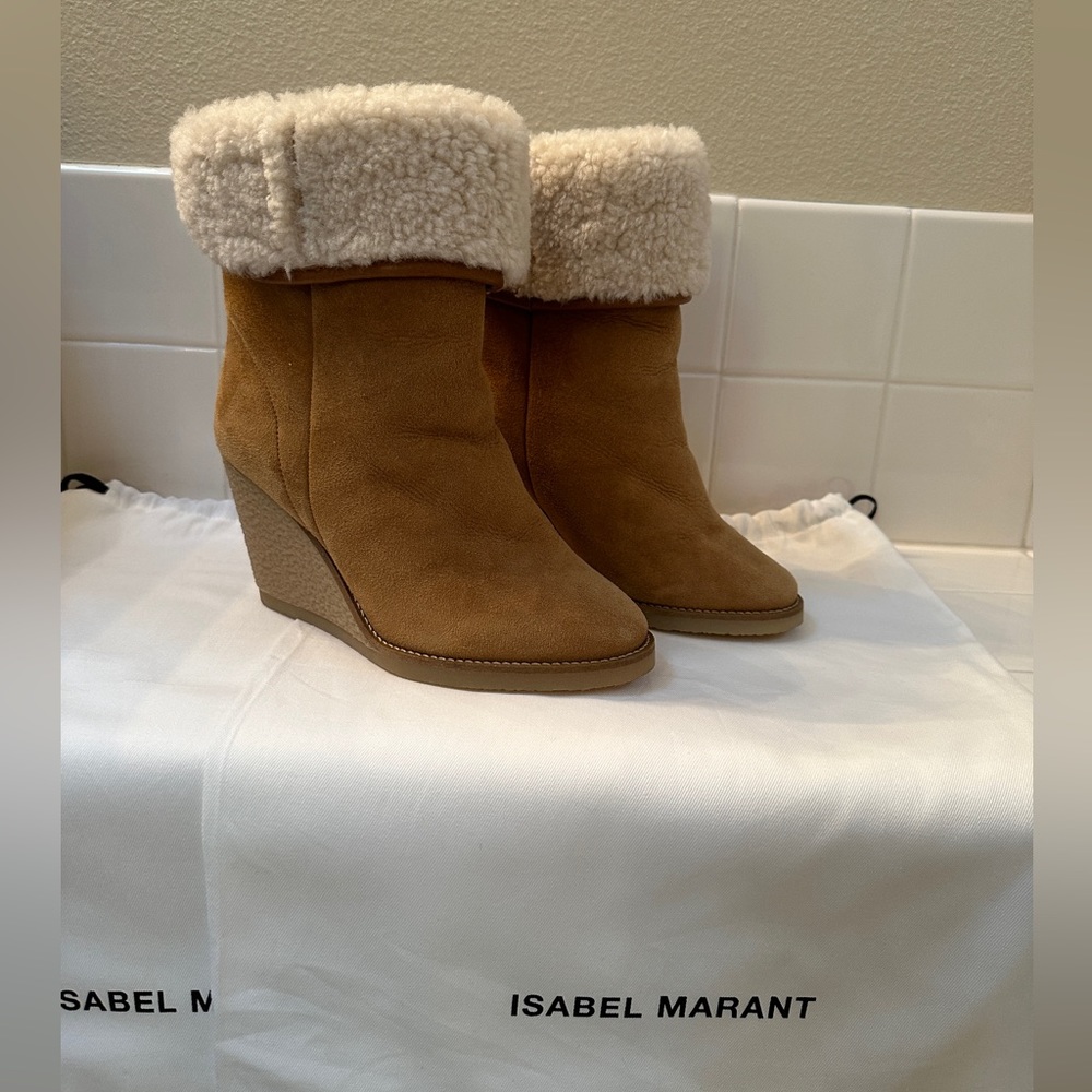 Isabel Marant Shearling Totam Wedge Boots. Sz 38. Orig. $1080 Runs small